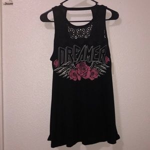 Black “Dreamer” tank top with pink roses